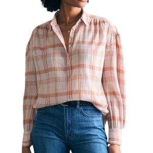 FAHERTY Ollie Long Sleeve Organic Cotton 3/4 Button Down Collared Top Plaid G28